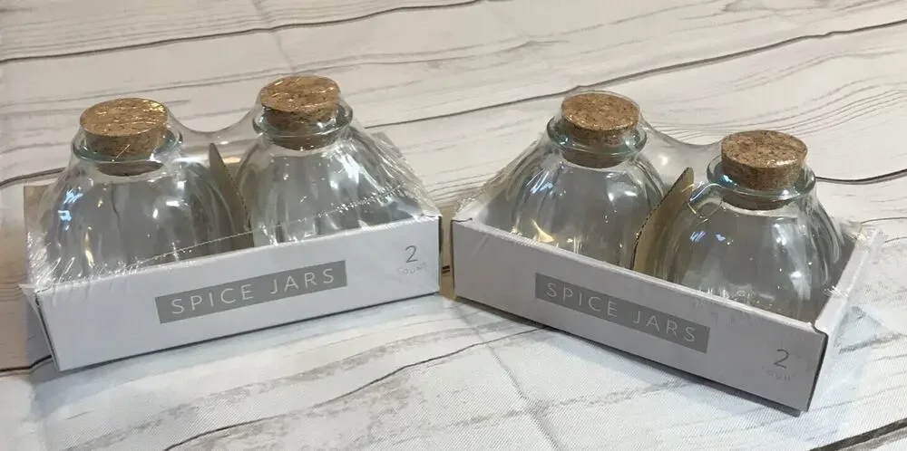 2 sets of Horizon Spice Jars With Cork Lid 2 Count Glass 5 Oz Lot of 2 New
